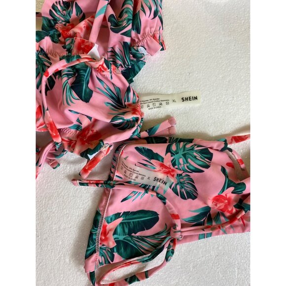 Tropical Floral Print Bikini XL Pink & Green Sexy Swimwear Cute Bathing Suit Y2K - Picture 5 of 6